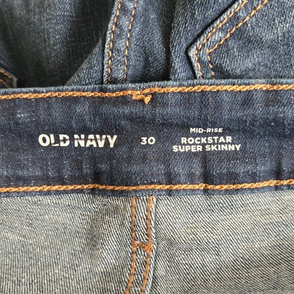 Old Navy Rockstar Dark Wash Super Skinny Jeans - Mid-Rise, Size 30 (4x) - Picture 4 of 7
